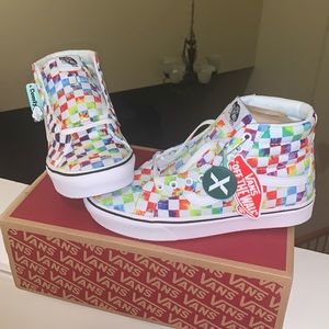 *ULTRA RARE* Mens 9.5 Vans Comfycush Sk8-Hi (Tie-Dye Checker) White